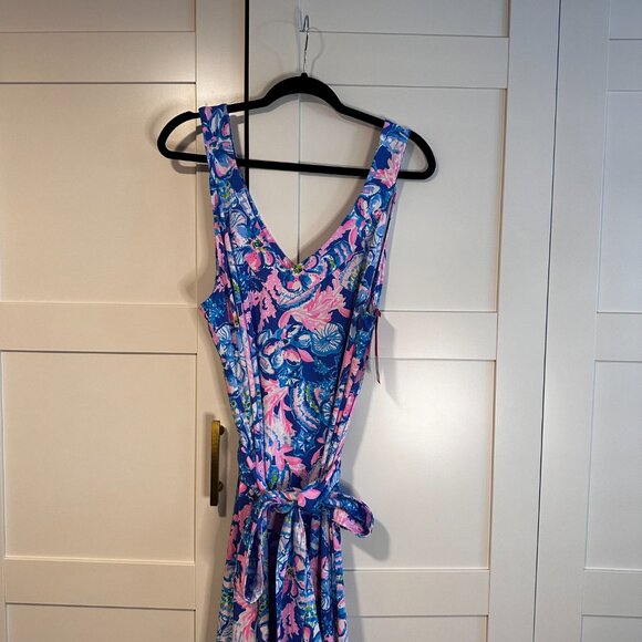 NWT Lilly Pulitzer Blue and Pink Floral Midi Dress - Picture 5 of 9